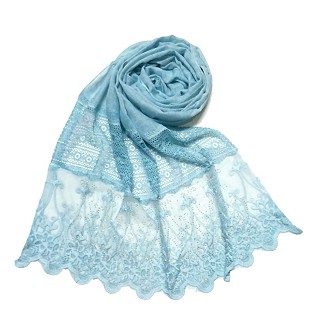 Limited Stock - Designer Diamond Studed Stole | Sky blue